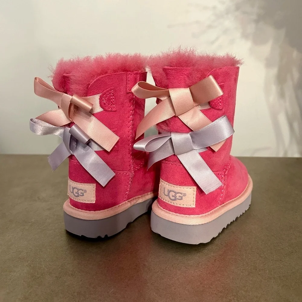 UGG Bailey Bow‎ Pink Boots-Youth/Toddler